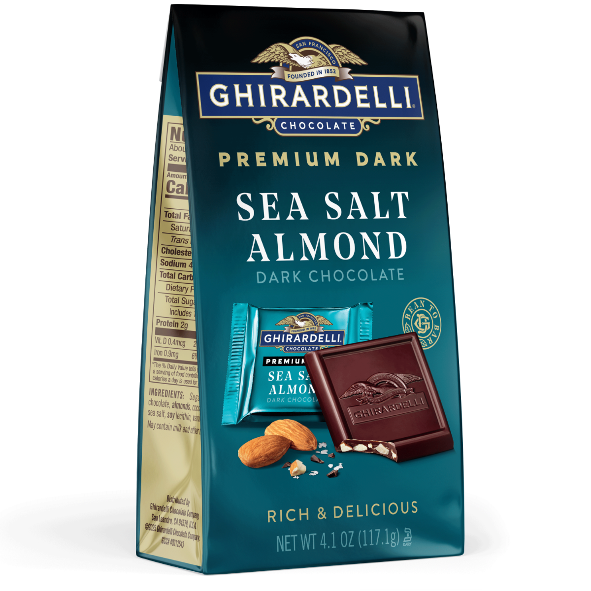 Premium Dark Sea Salt Almond Dark Chocolate Squares 4.1 oz Bag (Case of 6)