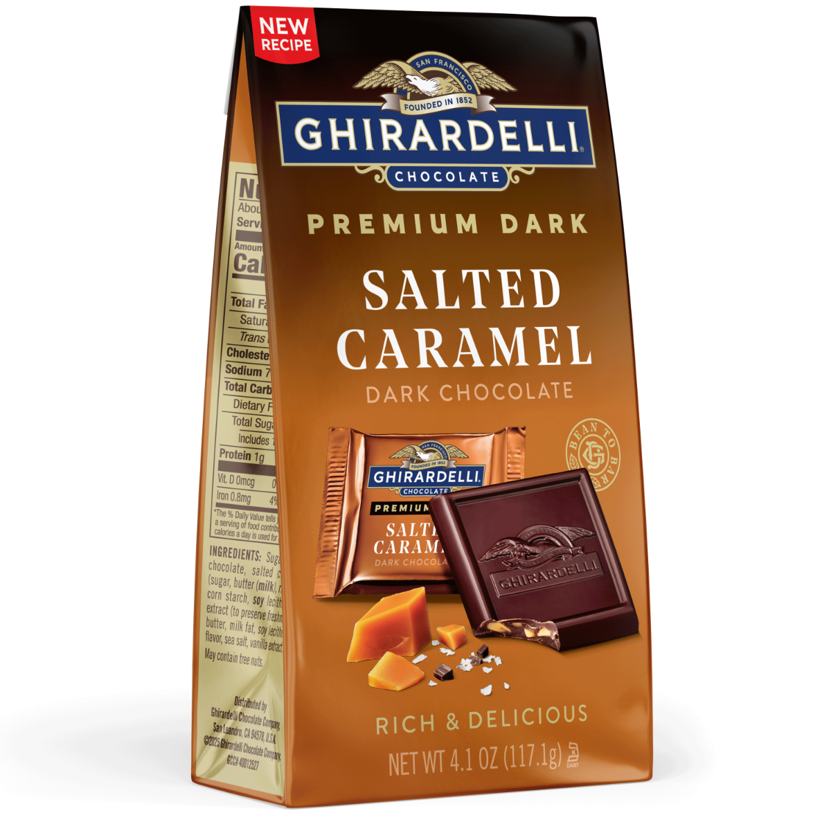 Premium Dark Salted Caramel Dark Chocolate SQUARES 4.1 oz Bag (Case of 6)